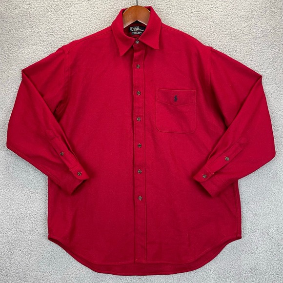 VTG Polo Ralph Lauren Mens Flannel Shirt Large Lowell Sport 100% Wool Button Red - Picture 9 of 9